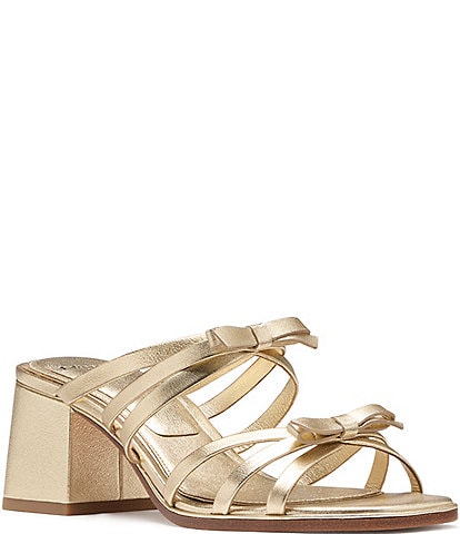 kate spade new york Carolina Metallic Leather Bow Slide Sandals