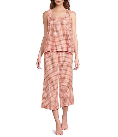 kate spade new york Checkered Print Sleeveless Square Neck Top & Woven Pant Pajama Set