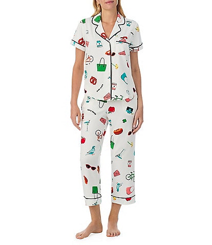 kate spade new york City Element Print Short Sleeve Notch Collar Cropped Pajama Set