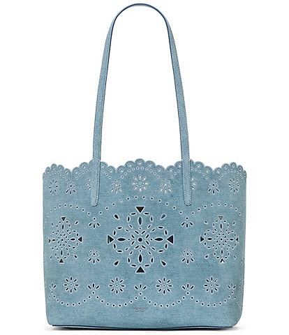 kate spade new york Do It All Spade Flower Perforated Denim Suede Large Tote Bag