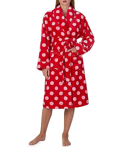 kate spade new york Dot Print Long Sleeve Shawl Collar Chenille Long Robe