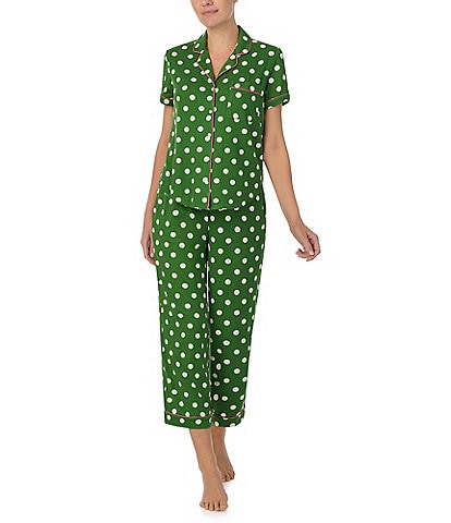 kate spade new york Dot Print Short Sleeve Notch Collar Cropped Jersey Knit Pajama Set