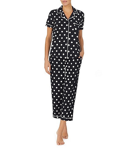 kate spade new york Dot Print Short Sleeve Notch Collar Cropped Jersey Knit Pajama Set