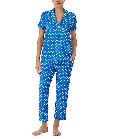 kate spade new york Dot Print Short Sleeve Notch Collar Jersey Knit Cropped Pajama Set