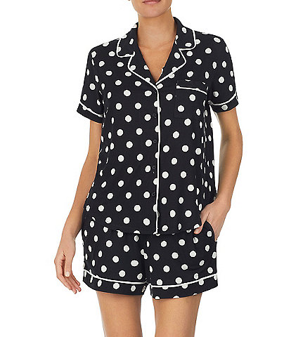 kate spade new york Dot Print Short Sleeve Notch Collar Jersey Knit Shorty Pajama Set