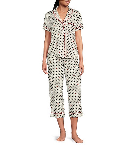 kate spade new york Dotted Notch Collar Short Sleeve Knit Cropped Pajama Set