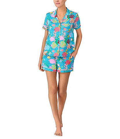 kate spade new york  Fish Print Short Sleeve Notch Collar Knit Shorty Pajama Set