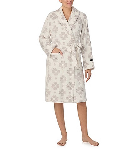 kate spade new york Floral Jacquard Plush Shawl Collar Long Sleeve Robe