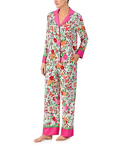 kate spade new york Floral Print Long Sleeve Notch Collar Satin Pant Pajama Set