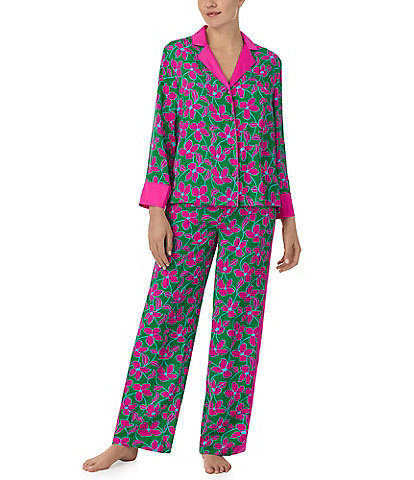 kate spade new york Floral Print Satin Long Sleeve Notch Collar Pant Pajama Set