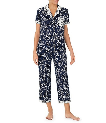 kate spade new york Floral Print Short Sleeve Notch Collar Cropped Jersey Knit Pajama Set