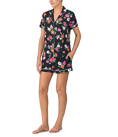 kate spade new york Floral Print Short Sleeve Notch Collar Knit Shorty Pajama Set