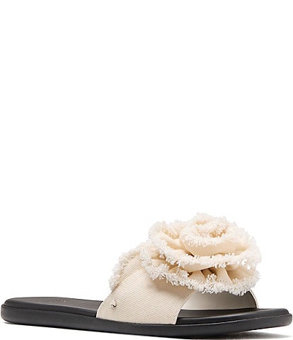 kate spade new york Flourish Canvas Frayed Flower Flat Slide Sandals