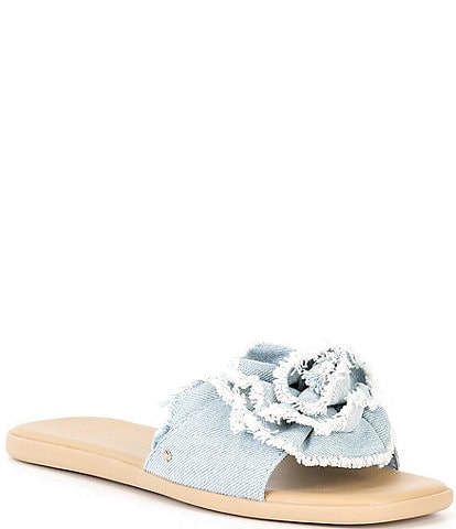 kate spade new york Flourish Denim Flower Banded Flat Slide Sandals