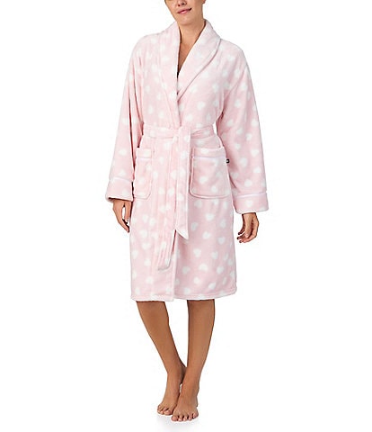 kate spade new york Heart Print Long Sleeve Shawl Collar Chenille Plush Robe