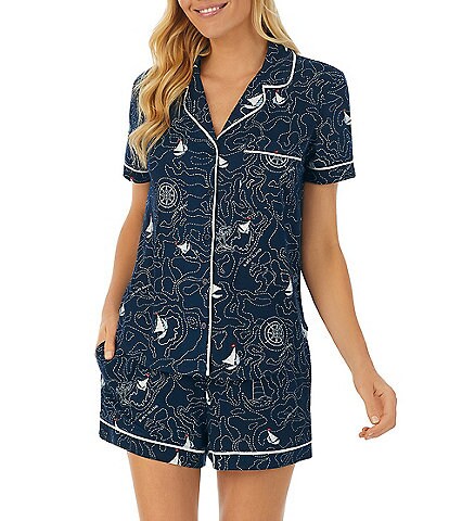 kate spade new york Island Adventure Print Short Sleeve Notch Collar Jersey Knit Shorty Pajama Set