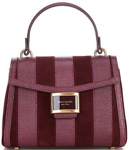 kate spade new york Katy Striped Lizard Embossed Leather & Suede Small Top Handle Satchel Bag