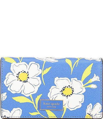 kate spade new york Katy Sunshine Floral Printed Textured Leather Small Bifold Snap Wallet