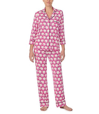 kate spade new york Knit 3/4 Sleeve Notch Collar Elephant Striped Pajama Set