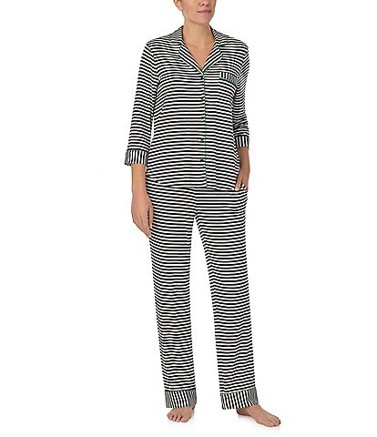 kate spade new york Knit 3/4 Sleeve Notch Collar Elephant Striped Pajama Set