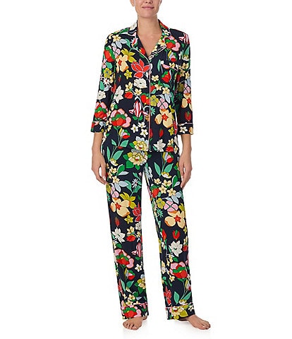 kate spade new york Knit 3/4 Sleeve Notch Collar Floral Print Pajama Set