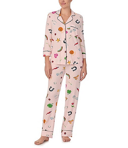 kate spade new york Knit 3/4 Sleeve Notch Collar Lucky Charms Pajama Set