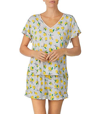 kate spade new york Lemon Print Short Sleeve V-Neck Jersey Knit Shorty Pajama Set