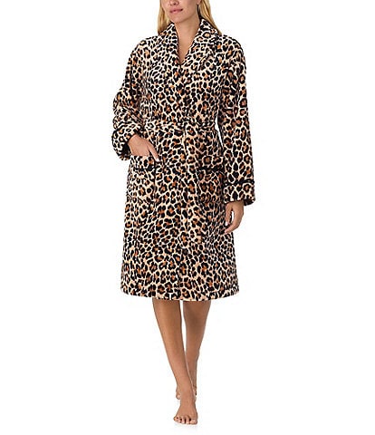 kate spade new york Leopard Print Long Sleeve Shawl Collar Chenille Plush Short Robe