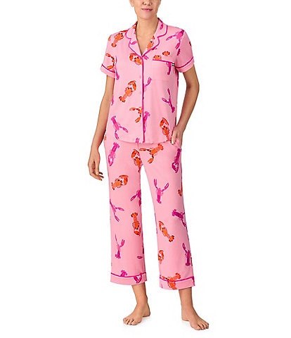 kate spade new york Lobster Dance Short Sleeve Notch Collar Button-Front Knit Cropped Pajama Set