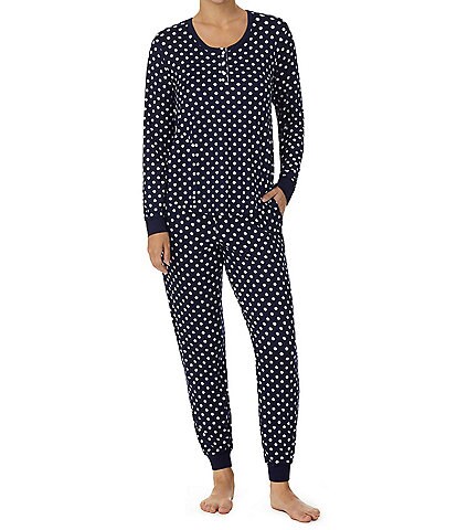 kate spade new york Long Sleeve Scoop Neck Jersey Knit Dotted Pajama Set