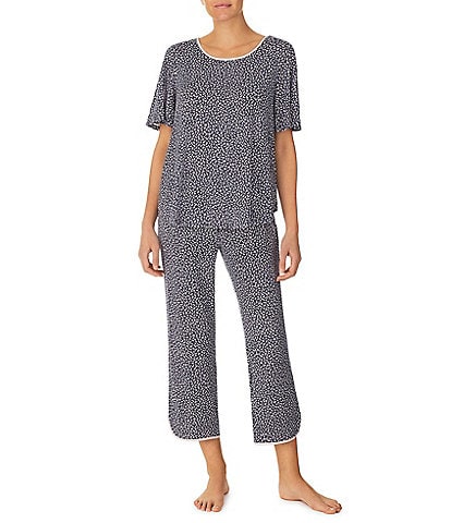 kate spade new york Multi Floral Print Jersey Knit Round Neck Short Sleeve Cropped Coordinating Pajama Set