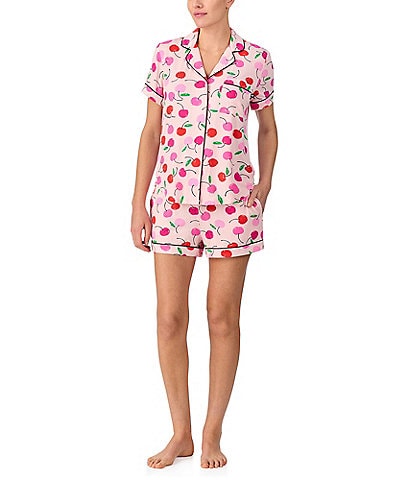 kate spade new york Painterly Cherries Print Short Sleeve Notch Collar Knit Shorty Pajama Set