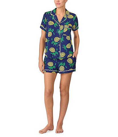 kate spade new york Pineapple Toss Print  Short Sleeve Notch Collar Knit Shorty Pajama Set