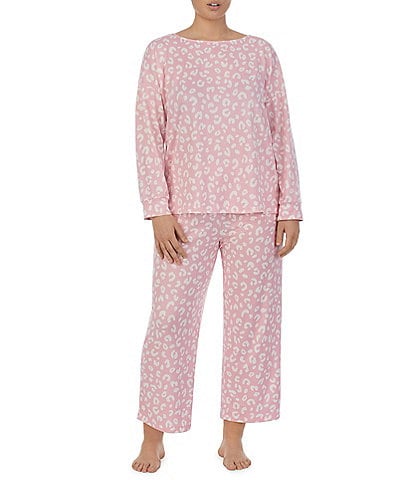 kate spade new york Plus Size Animal Print Long Sleeve Round Neck Cropped Pajama Set