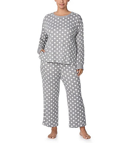 kate spade new york Plus Size Brushed Sweater Jersey Long Sleeve Round Neck Dotted Pajama Set