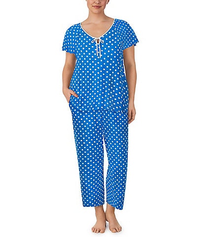 kate spade new york Plus Size Dot Print Short Sleeve Jersey Knit Cropped Pajama Set