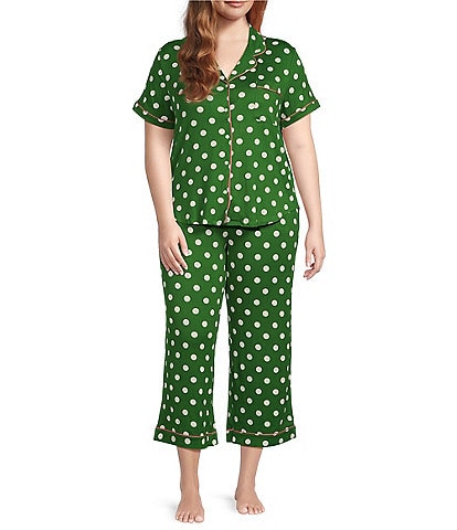 kate spade new york Plus Size Dot Print Short Sleeve Notch Collar Cropped Jersey Knit Pajama Set
