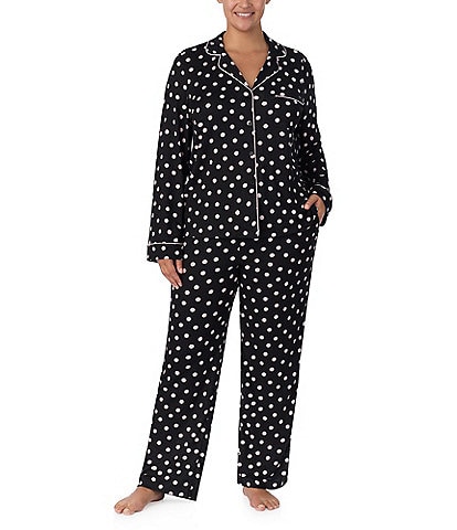 kate spade new york Plus Size Long Sleeve Notch Collar Jolly Dot Print Sweater Knit Holiday Pajama Set