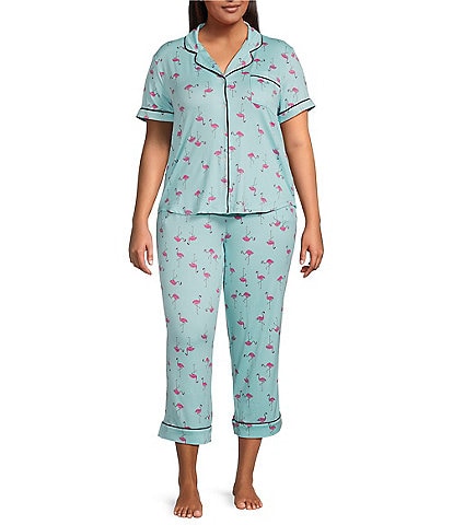 kate spade new york Plus Size Printed Short Sleeve Notch Collar Knit Cropped Pant Pajama Set
