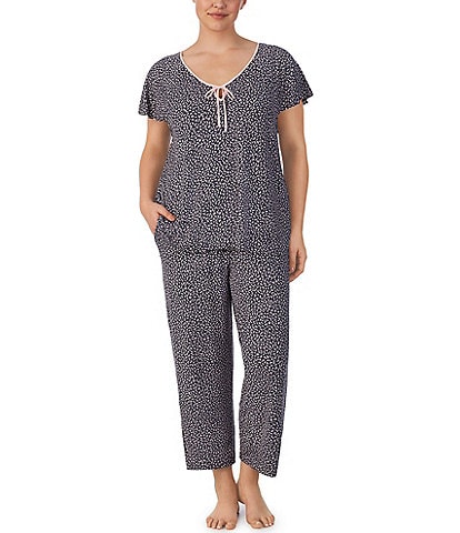 kate spade new york Plus Size Short Sleeve Floral Print Jersey Knit Cropped Pajama Set
