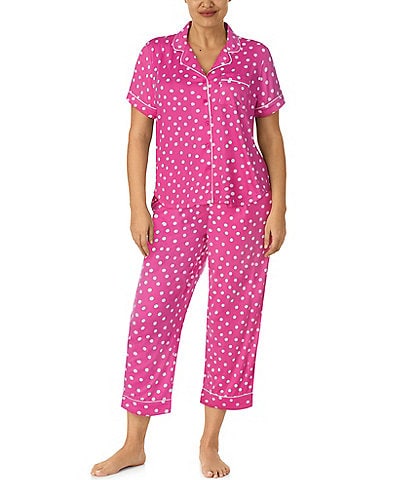 kate spade new york Plus Size Short Sleeve Notch Collar Brushed Jersey Dotted Cropped Pajama Set