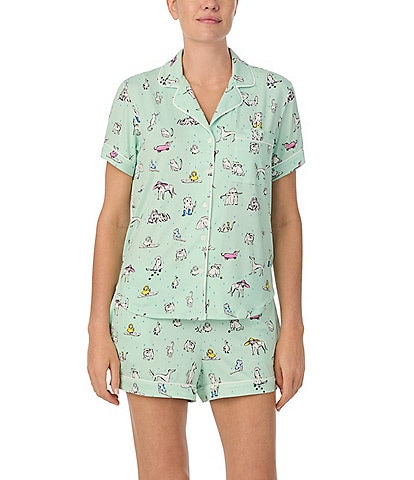 kate spade new york Raining Cats & Dog Print Short Sleeve Notch Collar Shorty Pajama Set