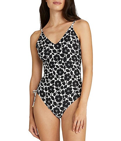 kate spade new york Rose Shirred V-Neck One Piece Swimsuit