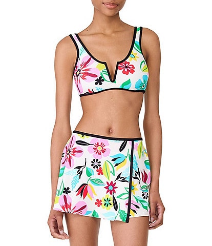 kate spade new york Safari Floral V-Wire Neck Crop Swim Top & Wrap Skirted Swim Cover-Up