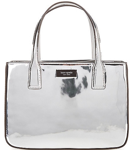 kate spade new york Sam Icon Silver Metallic Leather Square Tote Bag