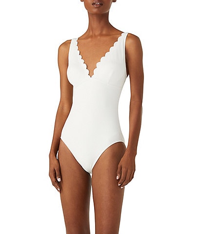 kate spade new york Scallop V-Neck One Piece Swimsuit