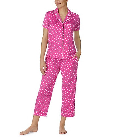 kate spade new york Short Sleeve Notch Collar Brushed Jersey Dotted Cropped Pajama Set