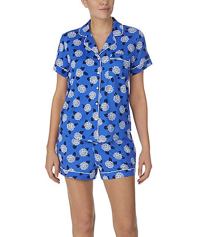 kate spade new york Short Sleeve Notch Collar Brushed Jersey Short Daisy Print Pajama Set