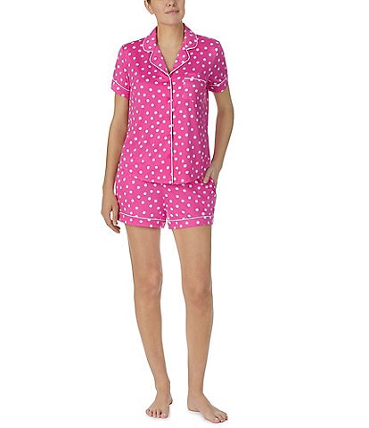 kate spade new york Short Sleeve Notch Collar Brushed Jersey Short Dot Print Pajama Set