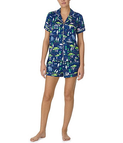 kate spade new york Short Sleeve Notch Collar Brushed Jersey Short Garden Print Pajama Set